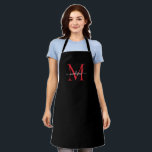 Tablier Noir Bourgogne Rouge Monogramme Feminine Script<br><div class="desc">Simple Noir Bourgogne Maroon Rouge Monogramme Élégant Feminine Script Apron</div>