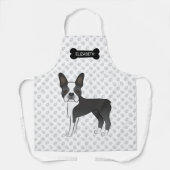 Tablier Noir Et Blanc Boston Terrier Dessin Chien Et Nom (Recto)
