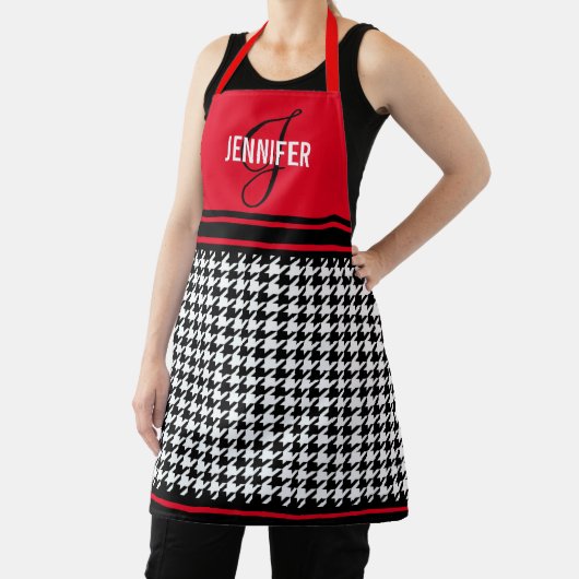Tablier Noir et blanc Houndstooth nom personnalisé monogra (Insitu)