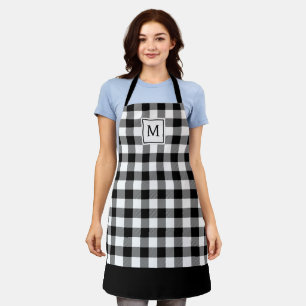 Tablier Noir et blanc Plaid Élégant Monogramme