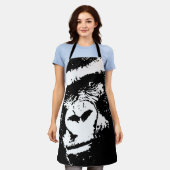 Tablier Noir et blanc Pop Art Visage de Gorilla (Porté)