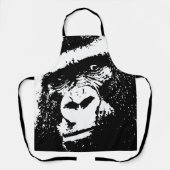 Tablier Noir et blanc Pop Art Visage de Gorilla (Recto)