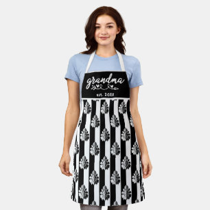 Tablier Noir et blanc rayures damassées vintage grand-mère