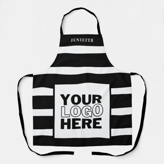 Tablier Noir et blanc Striped & logo société Marque (Recto)