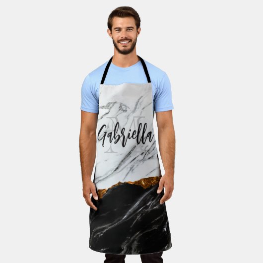 Tablier Noir et Marbre blanc (Porté)