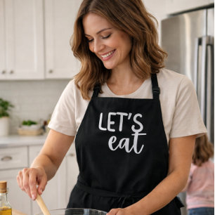 Tablier noir « Let's Eat. » pour femmes, cuisine m