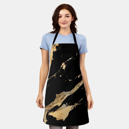 Tablier Noir Marbre Or (Porté)
