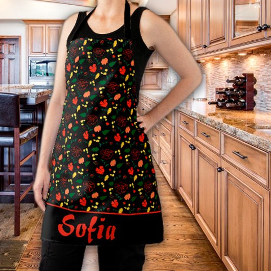 tablier noir motif fleur sauvage