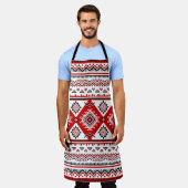 Tablier Noir noir rouge, motifs ukrainiens. (Porté)
