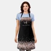 Tablier Noir rose or parties scintillant monogramme initia (Porté)