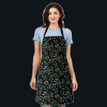 Tablier Noir Rustique Motif botanique de Noël<br><div class="desc">Tablier festif et rustique avec illustration dessinée à la main de la verdure hivernale.</div>