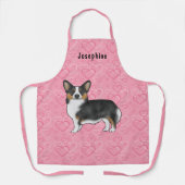 Tablier Noir Tri Pembroke Welsh Corgi Coeurs Avec Nom (Recto)