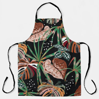 Tablier Noir tropical : Motif de forêt exotique foncé