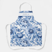 Tablier Nom Art Nouveau Fleur Botanique Bleue (Recto)