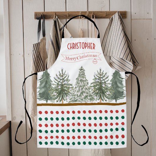 Tablier Nom Blanc Rouge Vert Botanique Joyeux Noël