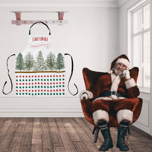 Tablier Nom Blanc Rouge Vert Botanique Joyeux Noël