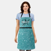Tablier Nom chic de monogramme de parties scintillant turq (Porté)
