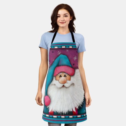 Tablier Nom Customisé Cute Père Noël Bleu pourpre Bleu (Porté)