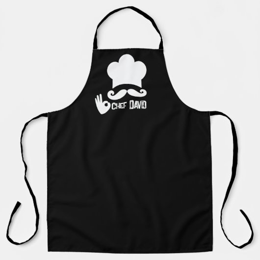 Tablier Nom de chef à moustache noire drôle (Recto)
