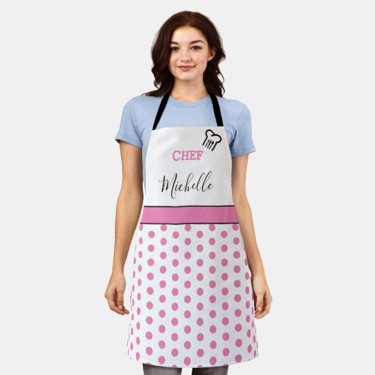 Tablier Nom de Chef Personnalisé Moderne avec Points Polka (Porté)