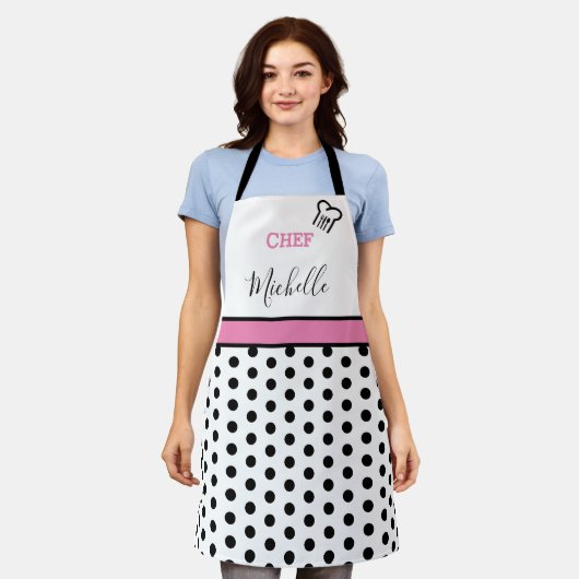 Tablier Nom de Chef Personnalisé Moderne avec Points Polka (Porté)