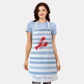 Tablier Nom de homard rouge Reunion Stripes Bleu Blanc Pre (Porté)