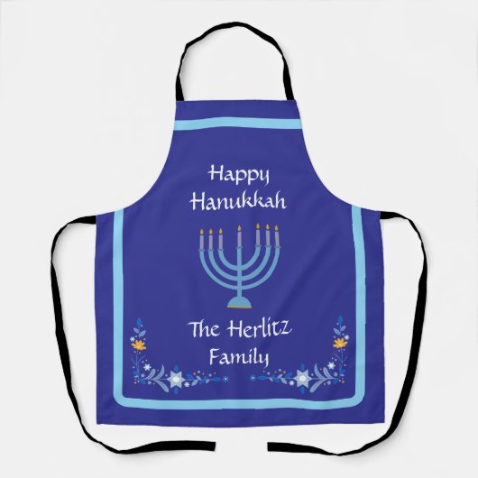 Tablier Nom de la Personnaliser Blue HANOUKKA Menorah (Recto)