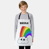 Tablier Nom de l'enfant Kawaii Cloud et Rainbow (Porté)