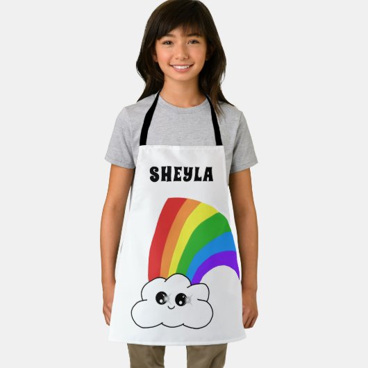 Tablier Nom de l'enfant Kawaii Cloud et Rainbow (Insitu)