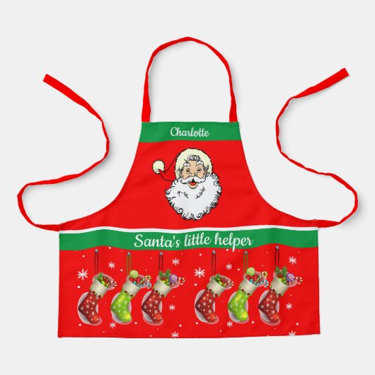 Tablier Nom de l'enfant Père Noël Helper Baking avec maman (Recto)