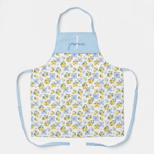 Tablier Nom de monogramme de citron Carrelage de style fra (Recto)