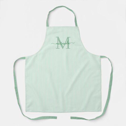 Tablier Nom de monogramme élégant avec rayure verte (Recto)