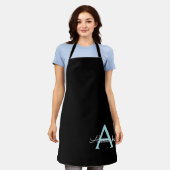 Tablier Nom de monogramme girly bleu sarcelle aquatique Sc (Porté)