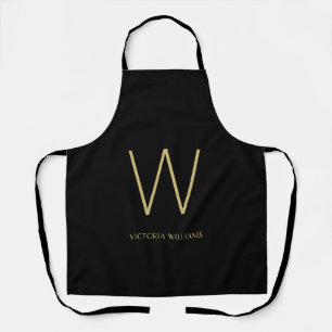 Tablier Nom de monogramme minimaliste en or noir moderne
