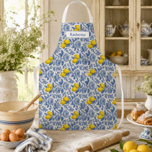 Tablier Nom de motif botanique au citron bleu vintage