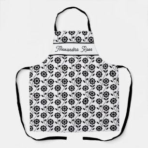 Tablier Nom de motif de fleur géométrique moderne noir et