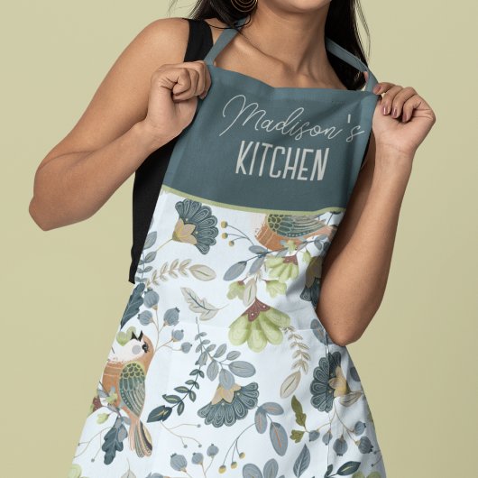 Tablier Nom de motif de fleurs et d'oiseaux rétro boho