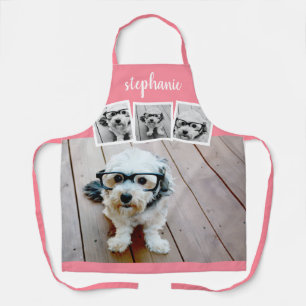 Tablier Nom de script de collage photo tendance 4 Rose bla