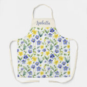 Tablier Nom de script de fleur sauvage aquarelle bleu jaun (Recto)