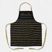 Tablier Nom de script élégant Monogramme Black Gold Stripe (Recto)
