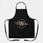 Tablier Nom de script Monogramme Or Noir Moderne (Recto)