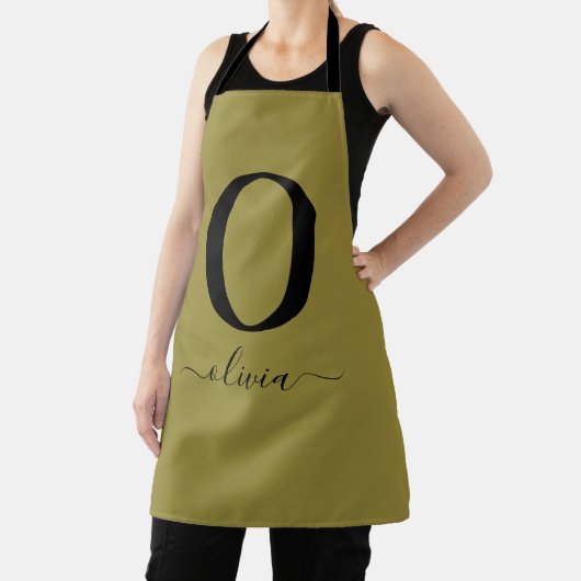 Tablier Nom De Script Monogramme Or Personnalisé Et Noir (Insitu)