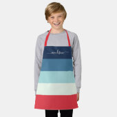 Tablier Nom de script rayé bleu moderne enfants (Porté)