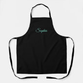 Tablier Nom de script sarcelle sur noir (Recto)
