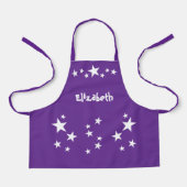 Tablier Nom d'enfant étoiles blanc violet (Recto)