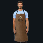 Tablier Nom du barreau Brown Suede or Monogramme<br><div class="desc">L'tablier professionnel présente un design moderne avec un emblème en monogramme d'or métallique brossé sur cuir daim brun look arrière - plan texturé.</div>