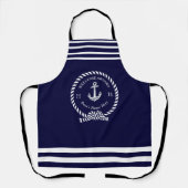 Tablier Nom du bateau nautique Ancre Dark Navy Blue Welcom (Recto)