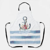 Tablier Nom du bateau nautique, Fleurs d'Ancres rayures (Recto)