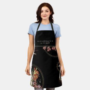 Tablier Nom du chef + Cuisine Flore noire de Lily