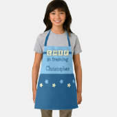 Tablier Nom du Chef enfant étoiles bleu jaune (Insitu)